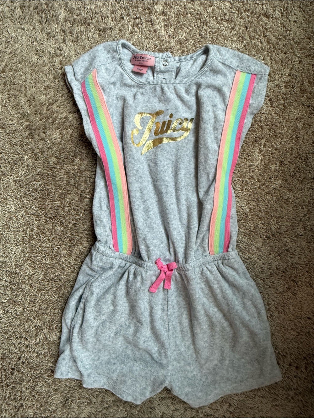 Juicy Couture Gray Romper with Gold Logo and Rainbow Stripes